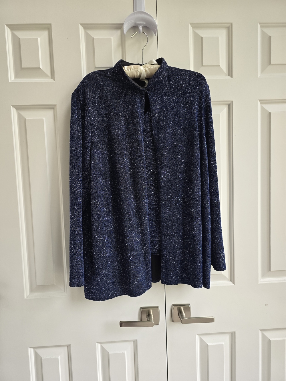 Jump Black Cardigan with Navy Shimmer Trim and Matching Shell.